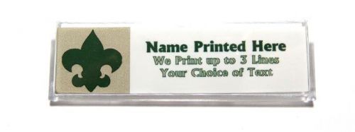 Fleur de Lis Green Khaki Custom Name Tag Badge ID Pin Magnet for Boy Scouts