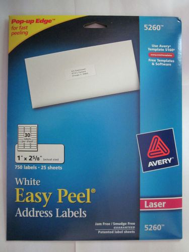 Avery Easy Peel Address Label - 1&#034; 2.62&#034; Length Permanent 750 labels 25 sheets
