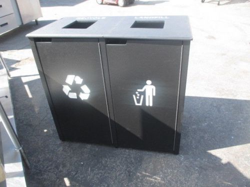 39&#034; Black Commercial Double Trash/Recycling Receptacle with Liner