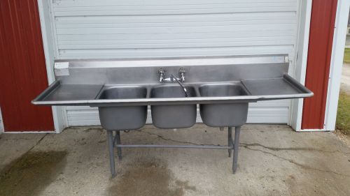 90&#034; stainless steel 3 compartment sink 10&#034; backsplash 90x25x43 for sale