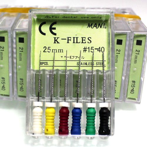 10Dental Mani K-Files 25mm 15-40# Stainless Steel Niti Endo Hand Root Canal Qus