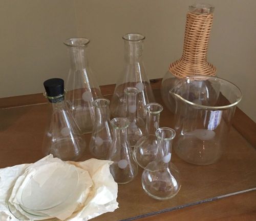 Lot Vintage Chemistry Glassware, some PYREX, 15 pieces total
