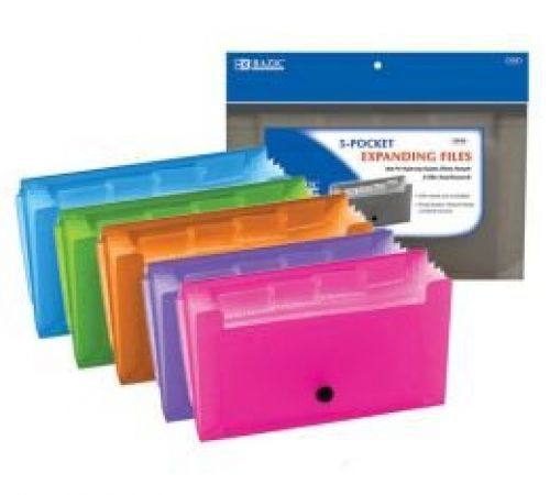 3 Pk, BAZIC Assorted 5-Pocket Expanding Files (Coupon/Personal Check Size)