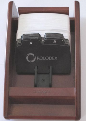 Rolodex Mahogany Wood Tones Wooden Petite Card File Holder with Dividers &amp; Cards