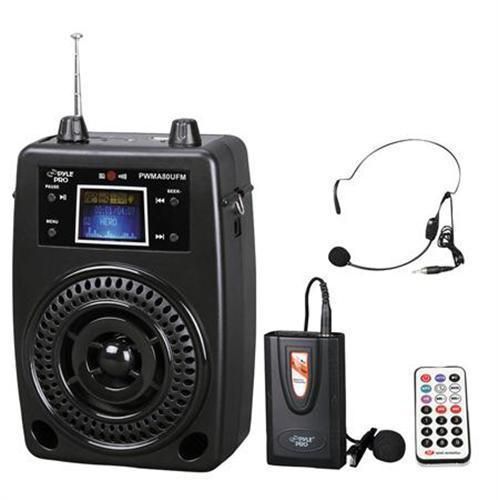 Pwma80ufm 100w portable pa system w/lavalier mic fm radio mp3 usb sd aux-in-out for sale