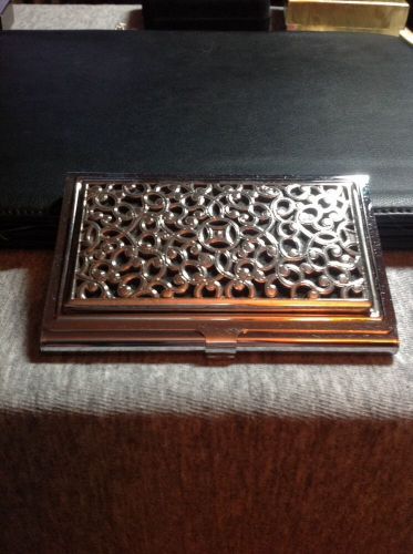 Brighton Silver Plated Scroll Design Mirrored Business Card Holder