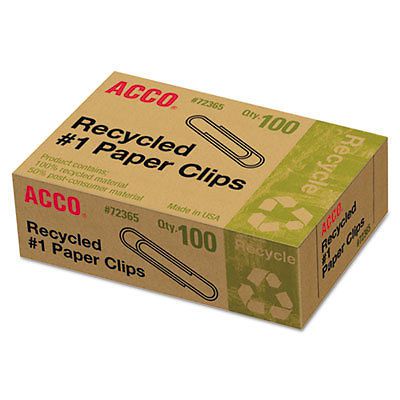 Recycled Paper Clips, #1, 100/Box, 10 Boxes/Pack, Sold as 1 Package