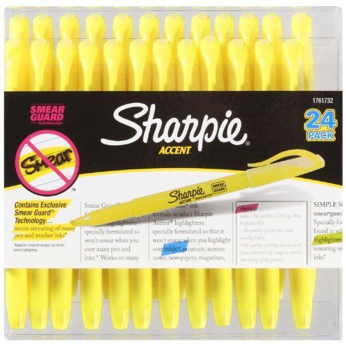 Sharpie - Accent Slim Style Highlighters, 24 Fluorescent Yellow Highlighters