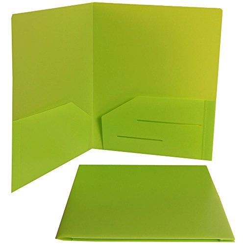 JAM Paper? Heavy Duty Plastic 2-Pocket Folder - Lime Green - 6 Folders per Pack