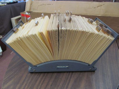 Vintage Luxor V File Metal Large Tan Organizer 8&#034;x5&#034; Cards Tabs Adjustable exlib