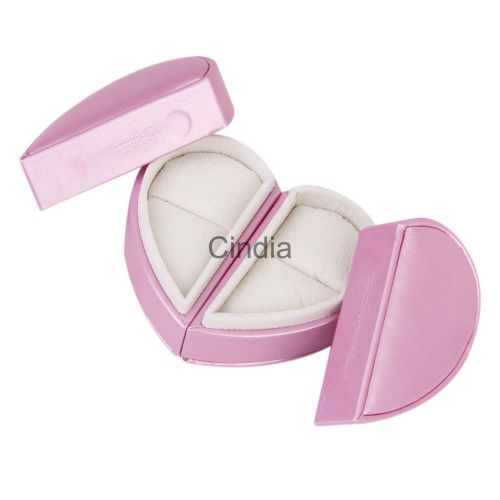 2 in 1 PU Leather Hearts Shape Double Rings Storage Display Box Case Wedding
