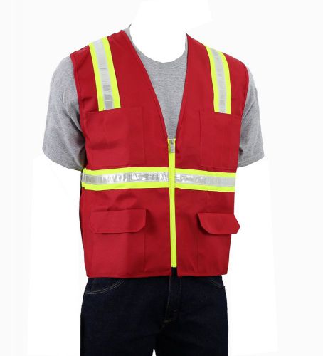 Safety Depot Two Tone Red Reflective Surveyor Safety Vest with Zipper and Poc...