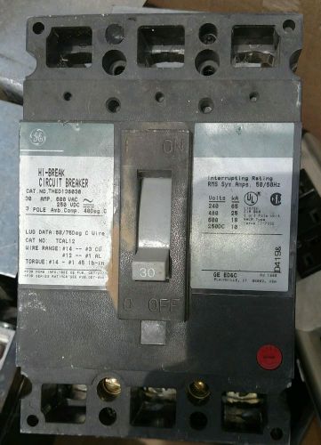 USED General Electric THED136030 Hi-Break Circuit Breaker 30 Amps 600VAC