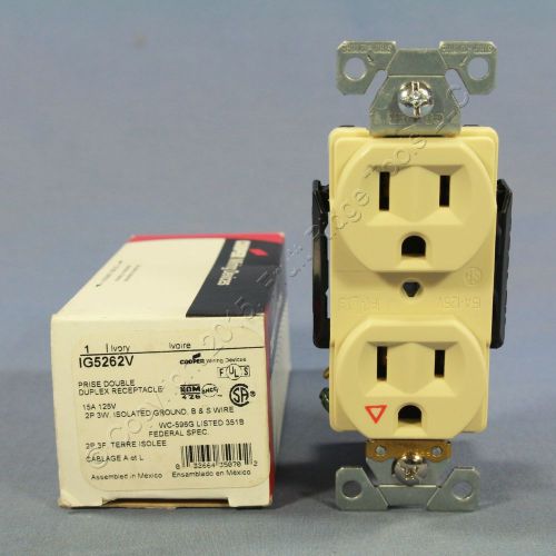 New cooper ivory isolated ground receptacle duplex outlet 5-15r 15a 125v ig5262v for sale