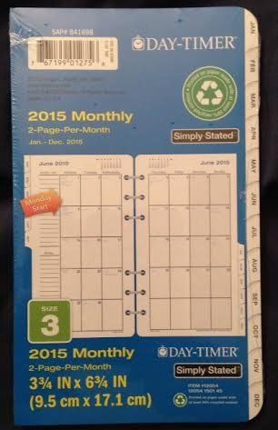 Day-Timer 2015 Monthly 3 3/4 IN x 6 3/4 IN - 9.5 cm x 17.1 cm Size 3 ITEM # 1...