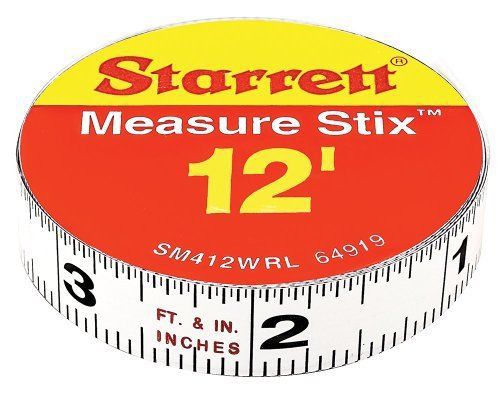 Starrett Measure Stix SM412WRL Steel White Measure Tape with Adhesive Backing...