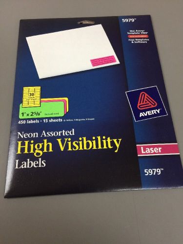 Avery 5979 Neon Laser Labels, Full Sheet, 1&#034;x2-5/8&#034;, 450/PK, Assorted