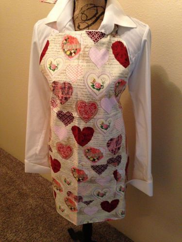 Valentines, herats style apron ties at neck and waist handmade