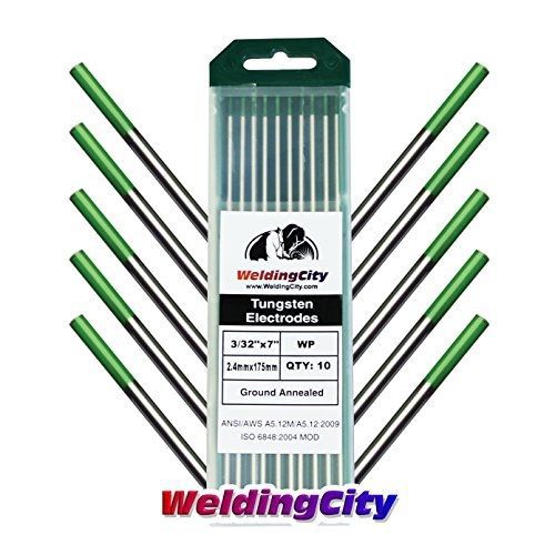 Weldingcity 10 tig welding tungsten electrodes pure (green) 3/32&#034;x7&#034; (10pk box) for sale