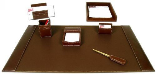 Dacasso rustic brown leather desk set, 7-piece for sale