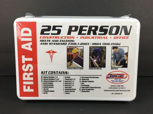 25 Person Emergency First Aid Kit OSHA ANSI Sealed NIB  Case can be hung on wall