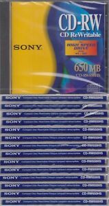 SONY CD-RW CD Rewritable 650 MB CD-RW650HS High Speed Drive BRAND NEW Lot of 14
