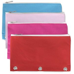 96 Pack - 3 Ring Canvas Cloth Pencil Pouches in Bulk Assorted Color Bundles 96 4