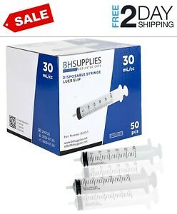 30ml Syringe Sterile with Luer Slip Tip - 50 Syringes by BH Supplies (No Need...