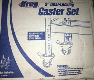Kreg PRS3090 3-Inch Dual Locking Caster Set 4 Pack New Non Marring, 1/2” Stud