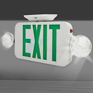 LED Emergency Exit Sign Light With Dual Light Back up Battery Green Letter UL924