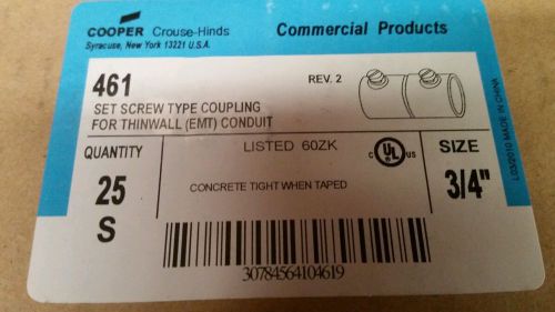 Cooper 461 emt 3/4&#034; set screw type thinwall coupling  concrete tight new for sale