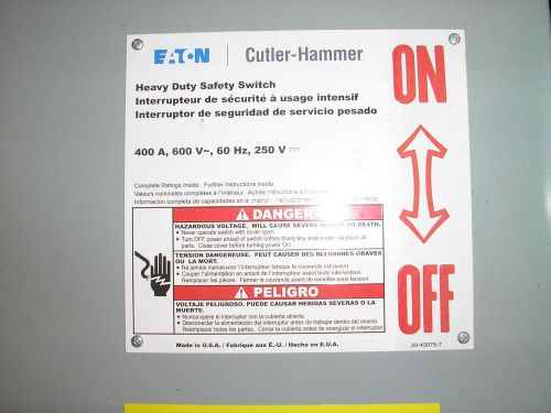Cutler Hammer Heavy Duty Safety Switch 400 Amp 600 Volt 3R Raintight.