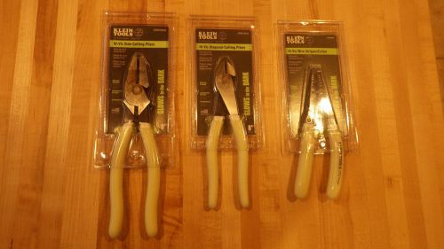 Klein tools d2000-28glw + d2000-9neglw + 11054glw hi-viz pliers 3pc set &lt; new for sale