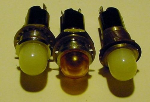 3 vintage white &amp; a yellow dialco pilot lamp sockets with a 125 v ge #ne51 l for sale