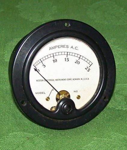 Vintage WESTON model 316540 A.C. AMPERES 0-25 Round Panel Meter 3.50&#034; inches