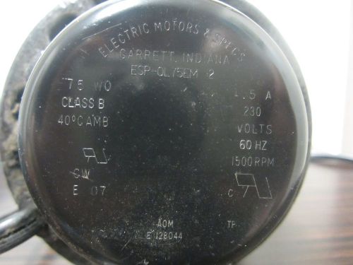 Electric Motors &amp; spec esp-ol75EM 230 volts 60hz 1500rpm 75wo 1.5A