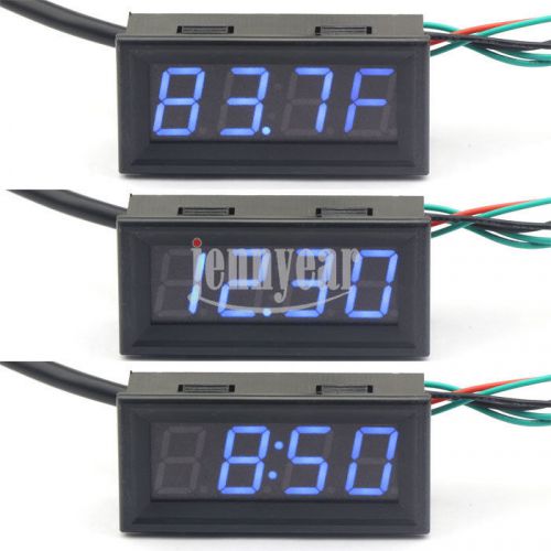Digital Voltage Temp Gauge Car Clock 3in1 12 Volt °F Temperature Meter Blue LED