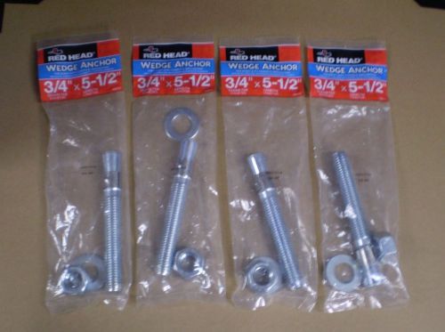 Lot of 4 red head concrete wedge anchors 3/4&#034; x 5 1/2&#034; for sale