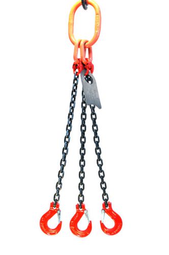 3/8&#034; 10 foot grade 80 tos triple leg lifting chain sling - oblong sling hook for sale