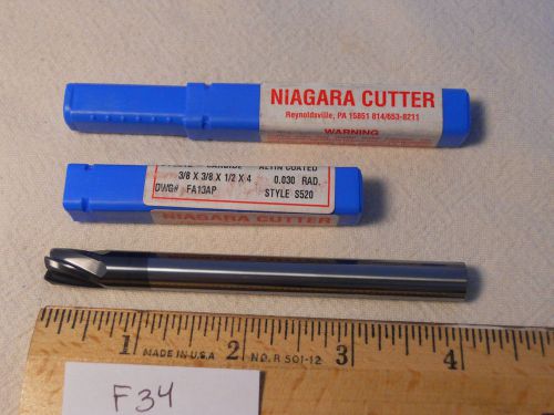 2 new niagara carbide endmills 3/8&#034; dia 3/8&#034; sh. 5 fl .030 rad. coated f34 for sale