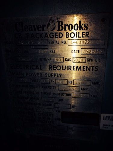 Cleaver Brooks model CB-200-125 boiler 150 PSI.  125 HP. Natural Gas-Working