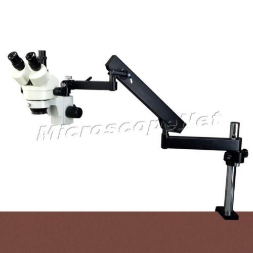 7x-45x stereo trinocular microscope+articulating arm stand+bright led ring light for sale