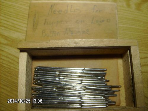 (43) 2 3/8&#034; needles for hopper fed LEWIS Button Machine -w/ wood case