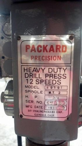 Packard Precision Floor Drill Press Heavy Duty 12 speed Model: 919T 3/4 HP