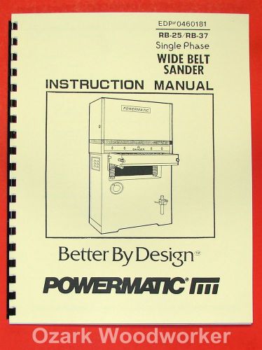 Powermatic wide belt sander rb-25, rb-37 part manual 0559 for sale