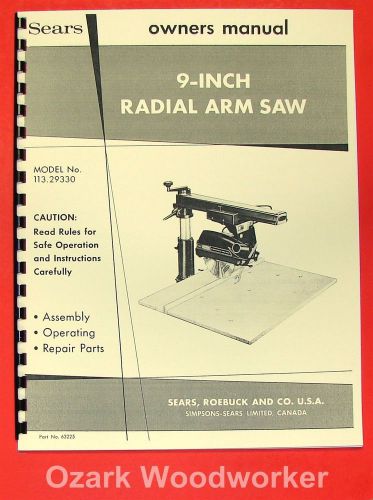CRAFTSMAN 113.29330 9&#034; Radial Arm Saw Operator &amp; Parts Manual 0179