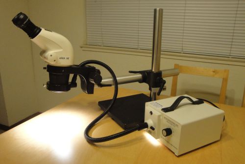 Leica s6e 6.3x-40x stereo zoom microscope w/boom stand/jh light source. for sale