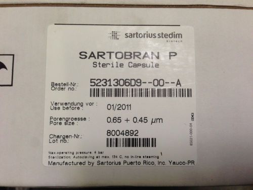 NIB Sealed sterile capsulefilter Sartorius sartobran P pore size .65 + .45um 17e