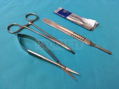 CASTROVIEJO SCISSORS CVD+HEMOSTAT FORCEPS CVD 5&#034;+SCALPEL HANDLE #4+5 BLADES #23