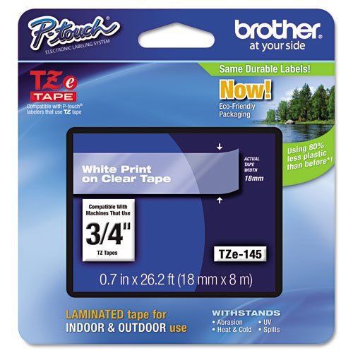BROTHER TZE145 TZe Standard Adhesive Laminated Labeling Tape, 3/4w, White on